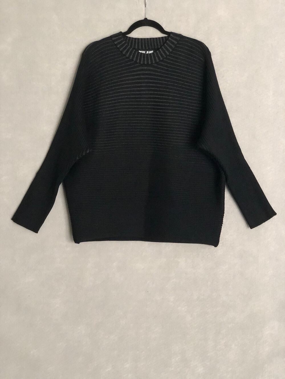 DKNY Ribbed Sweater Ottoman Dolman Sleeve Black Women's Medium NEW